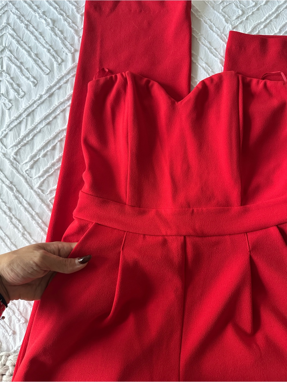 Express Strapless Red Tailored Jumpsuit - Picture 5 of 7